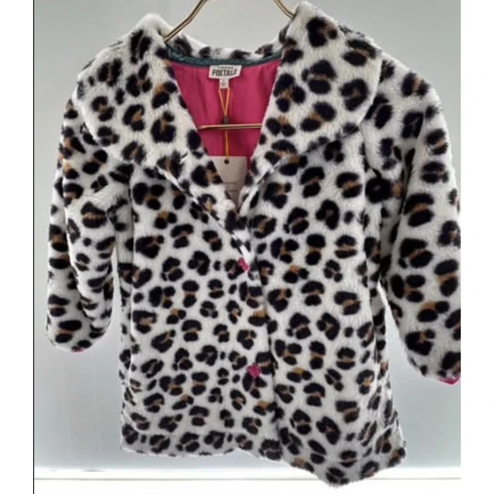 Finding Foxtale Girls Size Small (5) Leopard Faux Fur Coat Pink Lined NWT